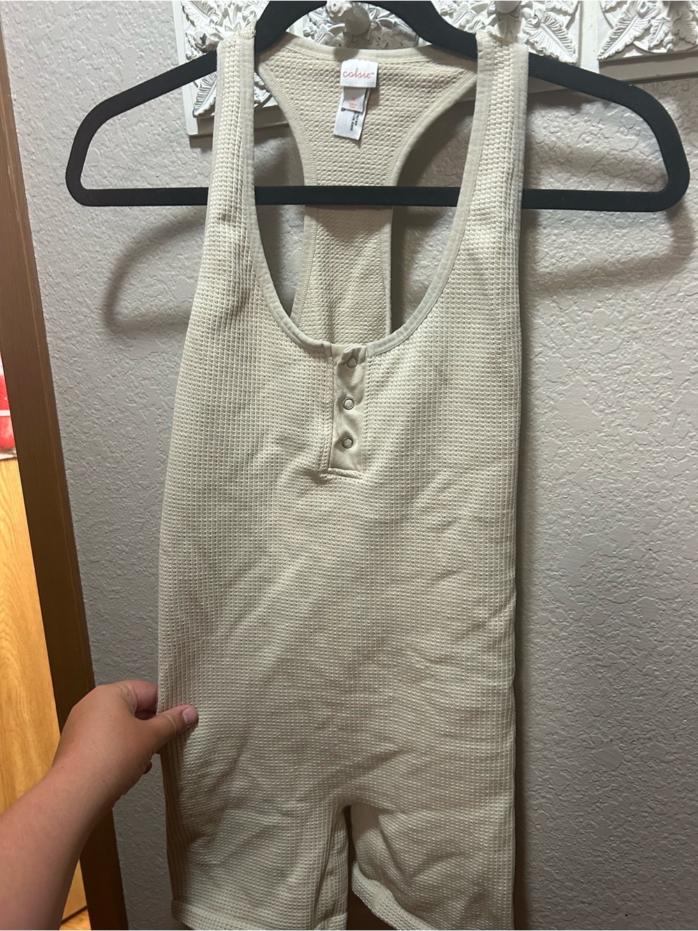 Colsie Cream Waffle Knit Ribbed Tank Romper